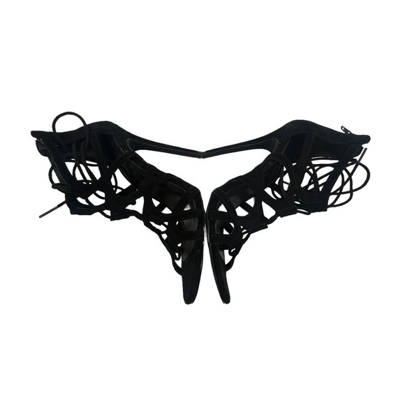 Charlotte Russe Black Suede Ankle Wrap Back Zipper Stiletto Heels Size 7 Women’s - Picture 6 of 8